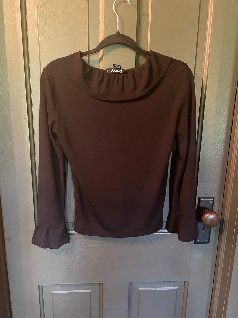 DKNY Black Rayon-Blend Top with Subtle Logo Tag P